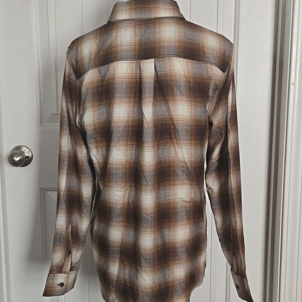 Banana Republic Factory Flannel Boyfriend Shirt Brown Plaid Western Style Small - Picture 5 of 7
